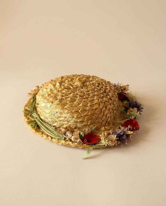 Vintage Cary Pardee Floral Straw Hat Designer Garden Party Hat 1950s Floral Boater Summer Cottagecore Millinery