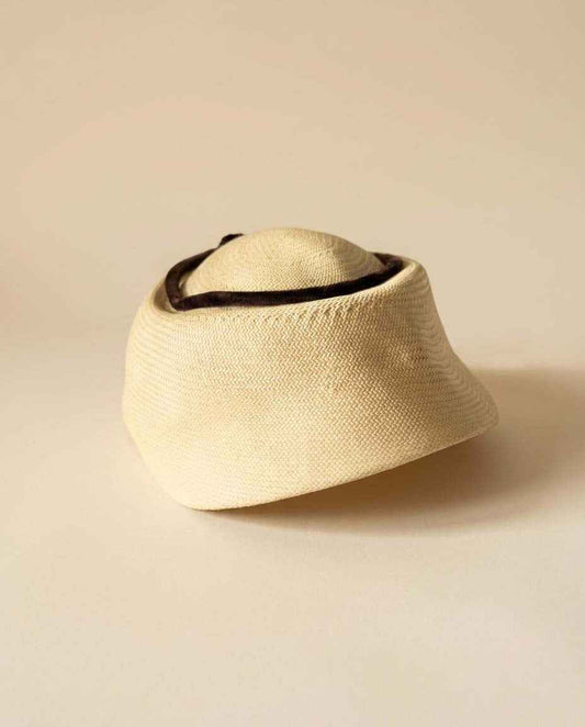 Vintage Sculptural Straw Visor Hat | Ivory Architectural Couture Hat | 1960s Wide Brim Summer Hat | Kentucky Derby Garden Party Hat | Avant Garde Millinery