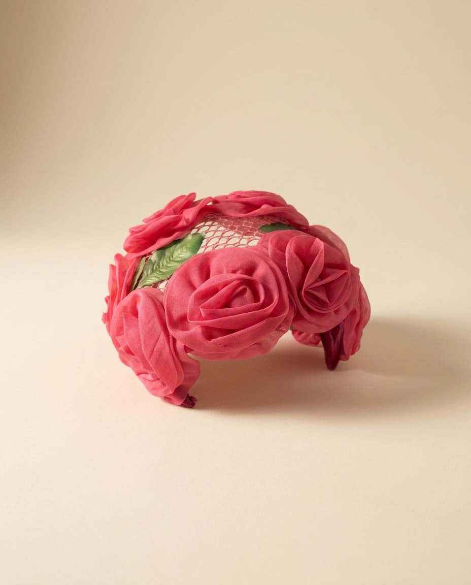 Vintage Pink Floral Half Hat | 1950s Rose Cocktail Hat | Open Crown Fascinator | Garden Party Hat | Women's Vintage Millinery