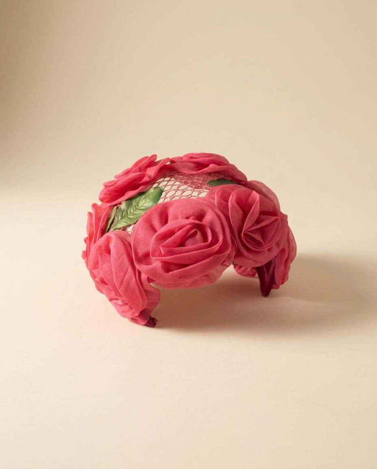 Vintage Pink Floral Half Hat | 1950s Rose Cocktail Hat | Open Crown Fascinator | Garden Party Hat | Women's Vintage Millinery