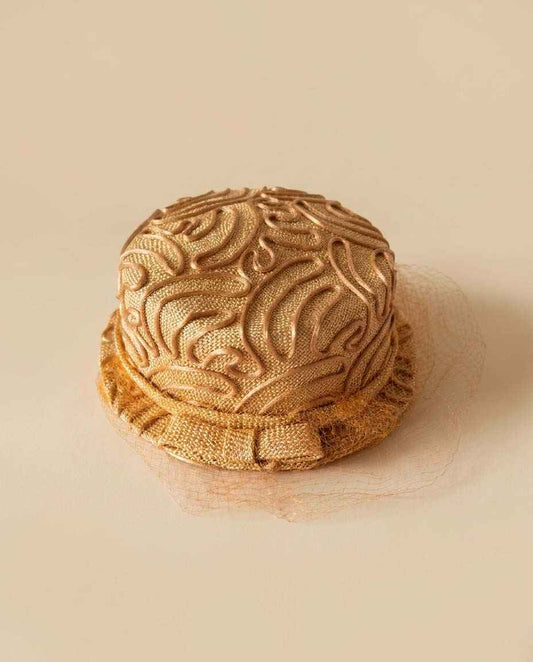 Vintage Walter King Veiled Pillbox Hat | Peach Straw Cocktail Hat | 1950s Sculptural Pillbox | Mid Century Wedding Hat