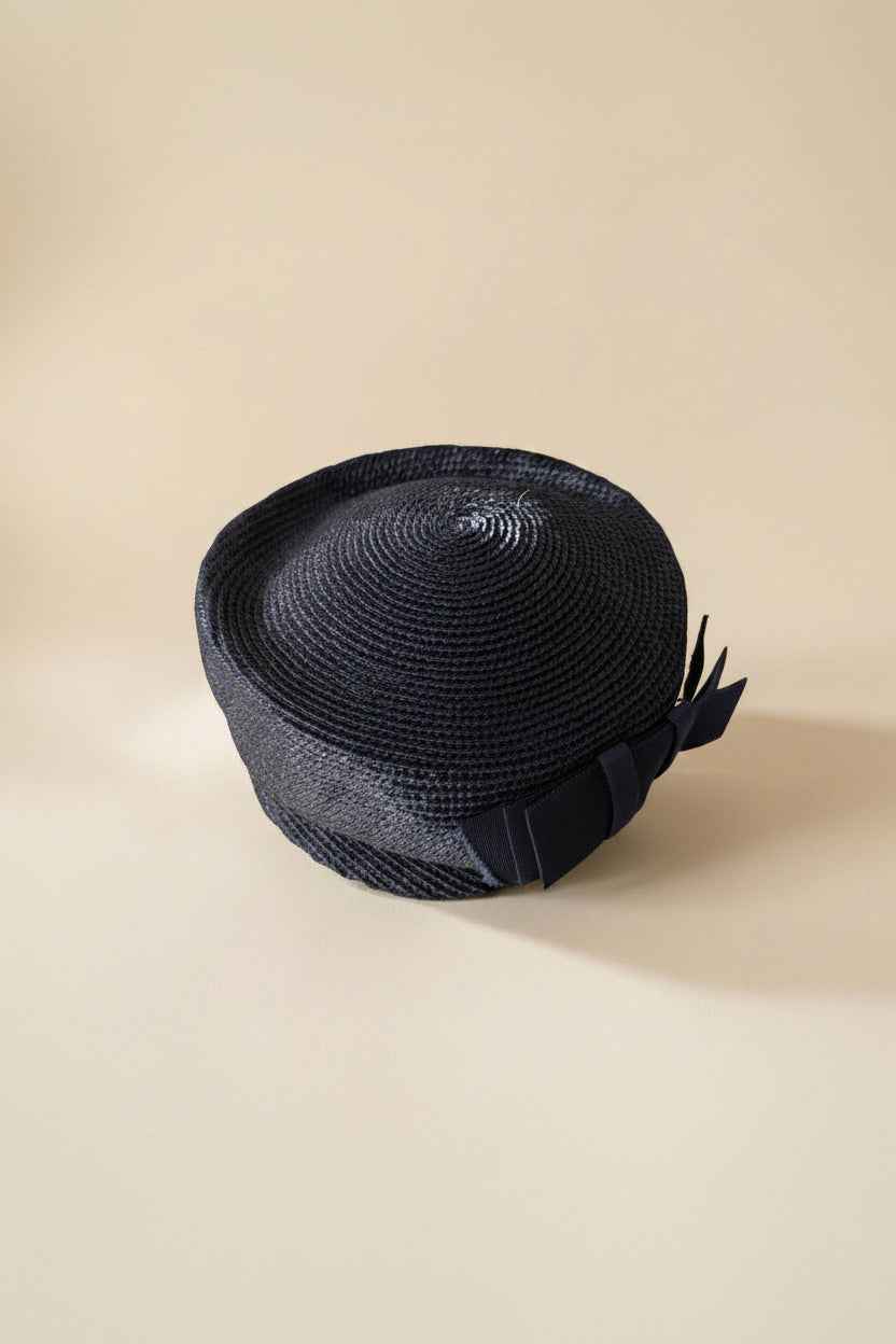 Vintage Navy Blue Straw Pillbox Hat by AMY New York | 1960s Structured Cocktail Hat | Designer Summer Millinery | Classic Mid Century Hat | Formal Occasion Hat