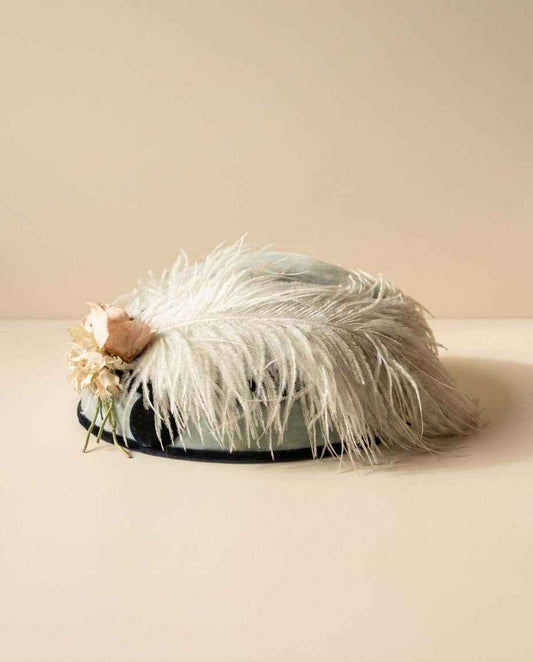 Vintage Suzy et Paulette Feather Hat | Navy Velvet Tilt Hat | Ostrich Feather Derby Hat | Paris Chicago Designer Millinery | 1950s Fascinator