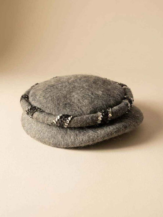 Vintage Gray Angora Blend Breton Hat, Fuzzy Wool Hat, Sequin Trim Hat, Mid Century Winter Hat, Soft Gray Hat, Classic Vintage Millinery
