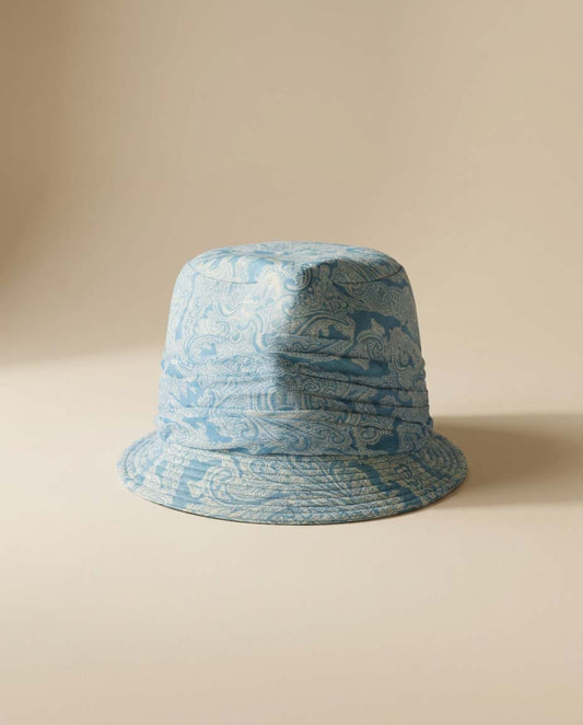 Vintage Mr. John Young Elegants Blue Paisley Fedora Hat | 1960s Designer Cotton Fedora | Mod Summer Hat | Paisley Print Resort Hat