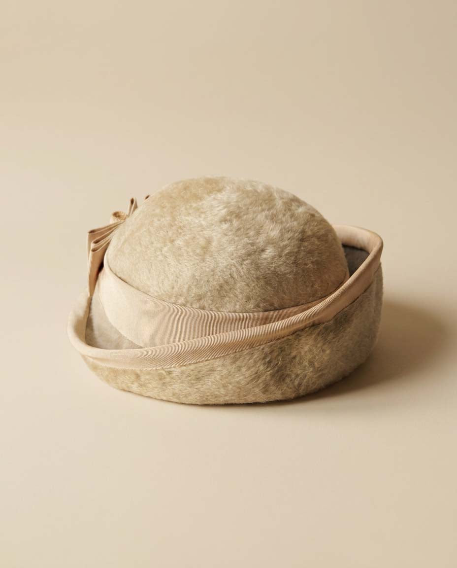 Vintage Carolee Paris Ivory Fur Felt Breton Hat | 1960s Designer Cocktail Hat | Ivory Winter Occasion Hat | Mid Century Millinery
