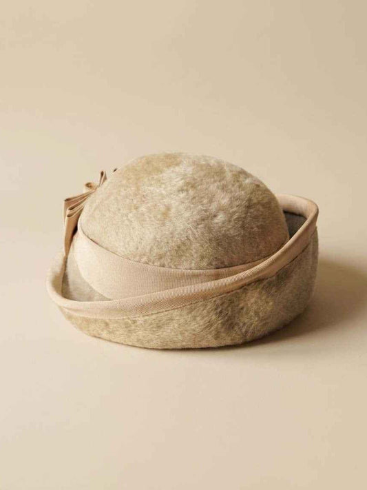 Vintage Carolee Paris Ivory Fur Felt Breton Hat | 1960s Designer Cocktail Hat | Ivory Winter Occasion Hat | Mid Century Millinery