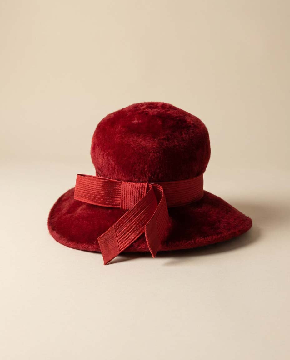 Vintage Chesterfield Red Wide Brim Hat, 1960s Fur Felt Hat, Scarlet Felt Hat, Designer Wide Brim Hat, Retro Women's Hat