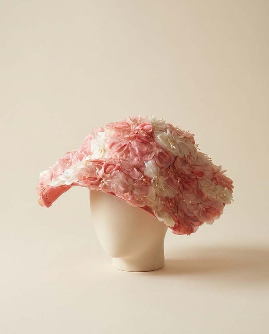 Vintage Pink Floral Picture Hat | 1950s Wide Brim Floral Hat | Romantic Garden Party Hat | Kentucky Derby Hat | Wedding Occasion Hat