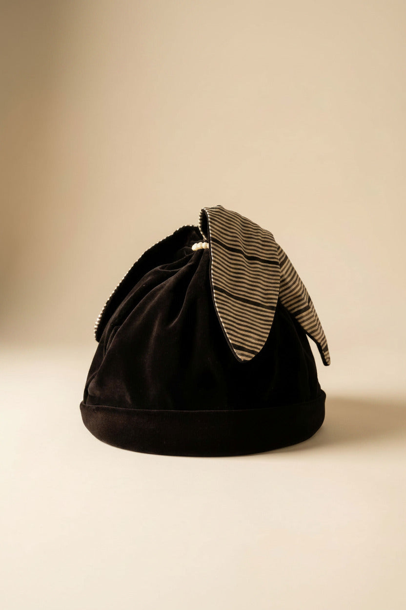 Vintage Black Velvet Cloche Hat, 1950s Cocktail Hat, Six Star Velour Hat, Striped Bow Hat, Retro Women's Dress Hat