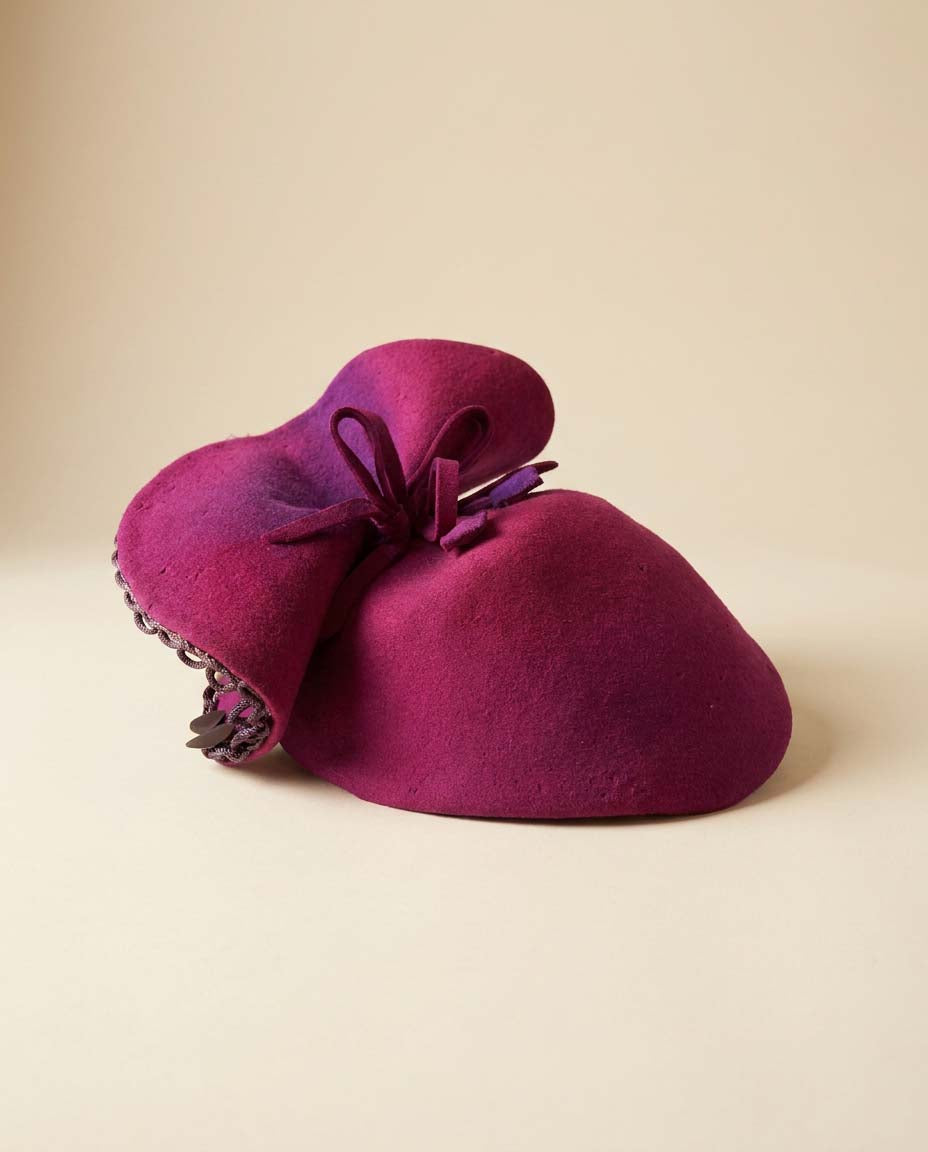 Vintage 1960s Grant Millinery St. Louis Plum Felt Percher Hat | Designer Wool Cocktail Hat | Mid Century Sculptural Fascinator | Women's Vintage Hat