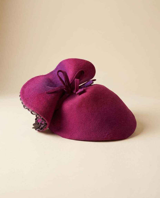 Vintage 1960s Grant Millinery St. Louis Plum Felt Percher Hat | Designer Wool Cocktail Hat | Mid Century Sculptural Fascinator | Women's Vintage Hat