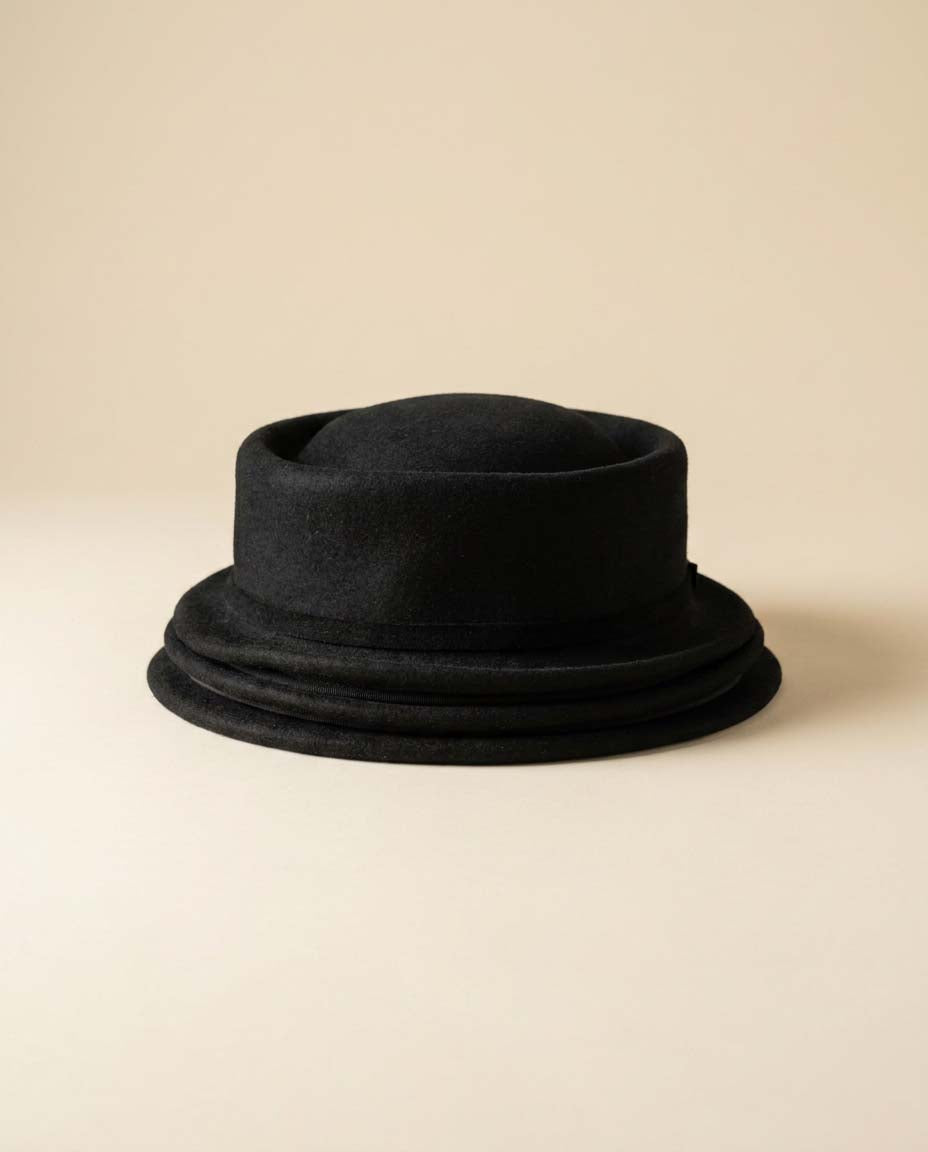 Vintage 1960s Oppenheim Collino Black Pork Pie Hat, Wool Felt Designer Hat, Mid Century Cocktail Hat, Women's Vintage Hat