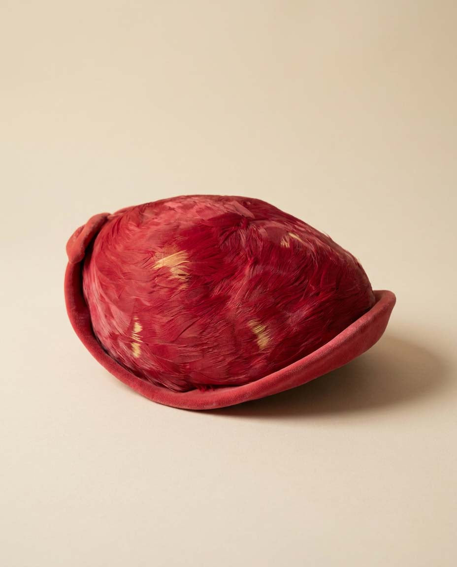 Vintage Christine Original New York Feather Cocktail Hat | 1950s Raspberry Feather Tilt Hat | Designer Park Avenue Millinery | Women's Vintage Ha