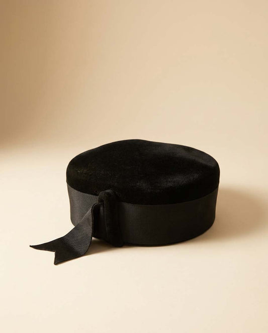 Jacomet Black Velvet Pillbox Hat | Vintage French Designer Hat | Made in France Cocktail Hat | Classic Millinery