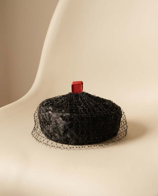 Mr. John Classic Black Pillbox Hat | Vintage Veiled Cocktail Hat | Designer Straw Hat | 1960s New York Paris