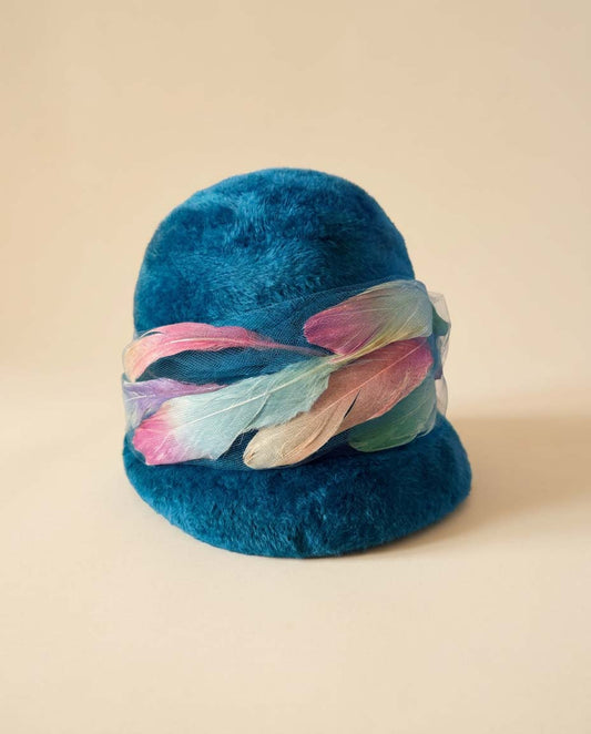 Vintage Christian Dior Chapeaux Turquoise Cloche Hat | Feather Trim Designer Hat | Paris New York Couture Millinery | 1960s Vintage Hat
