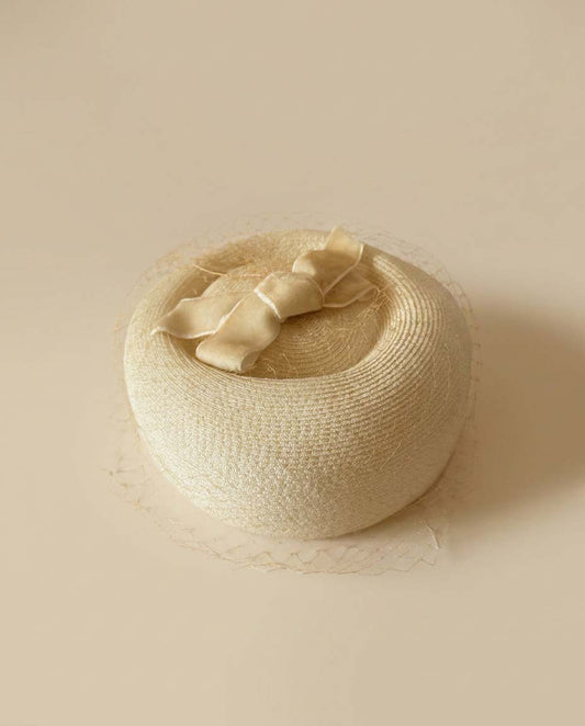 Vintage Ivory Pillbox Hat | 1960s Birdcage Veil Wedding Hat | Velvet Bow Bridal Hat | Mid Century Cocktail Hat