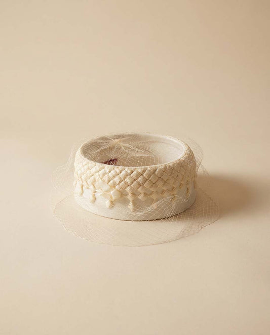 Vintage Evelyn Varon Ivory Veiled Halo Hat | 1960s Bridal Cocktail Hat | Birdcage Veil Fascinator | Mid Century Wedding Hat