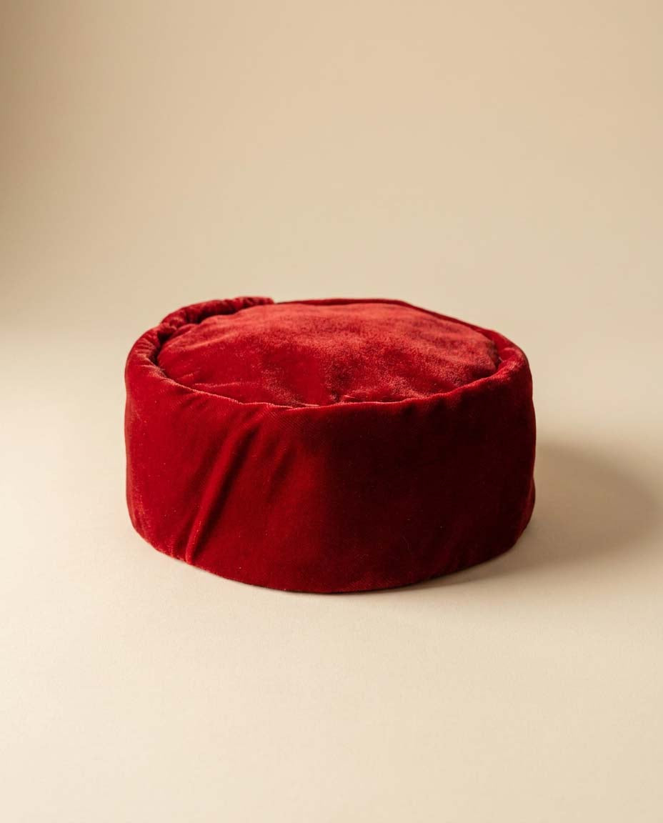 Vintage Red Velvet Pillbox Hat | Crimson Velvet Toque | 1950s 1960s Cocktail Hat | Mid Century Women's Hat