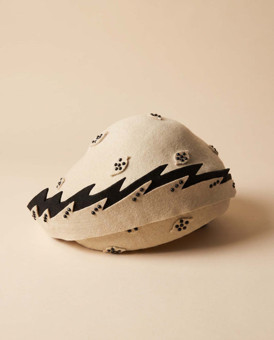 Vintage Jack McConnell Hat | Cream Wool Felt Designer Cocktail Hat | 1960s Mod Pillbox | Black Trim | New York Millinery