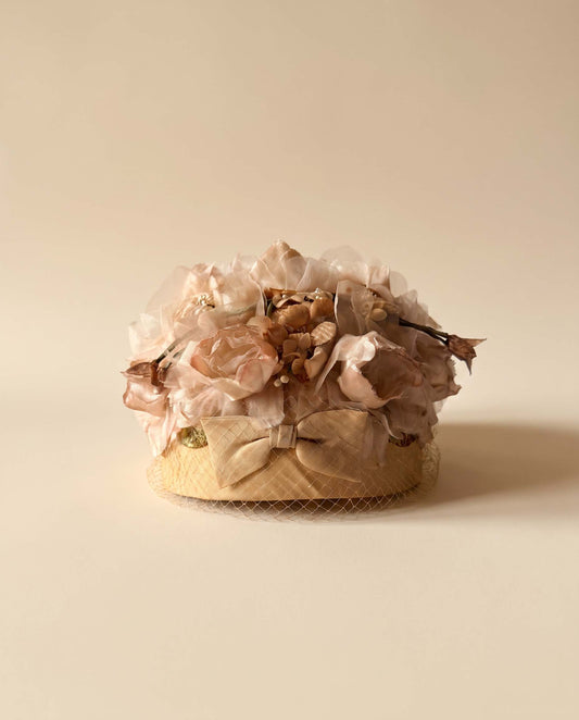 Vintage Blush Pink Floral Pillbox Hat | Rose Bridal Hat with Birdcage Veil | 1950s 1960s Wedding Hat | Vintage Millinery