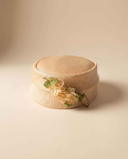 Vintage Peach Straw Pillbox Hat | 1960s Floral Cocktail Hat | Spring Wedding Hat | Easter Church Hat | Vintage Millinery
