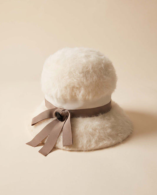 1960s Vintage Aigrette Ivory Wide Brim Hat | Made in Italy Fuzzy Mod Picture Hat | Cream Winter Hat