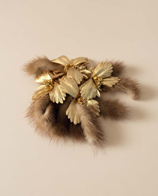 Vintage 1960s Mr. John Caprice Hat Topper | Mink Fur Gold Floral Fascinator | New York Paris Designer Hat Accessory