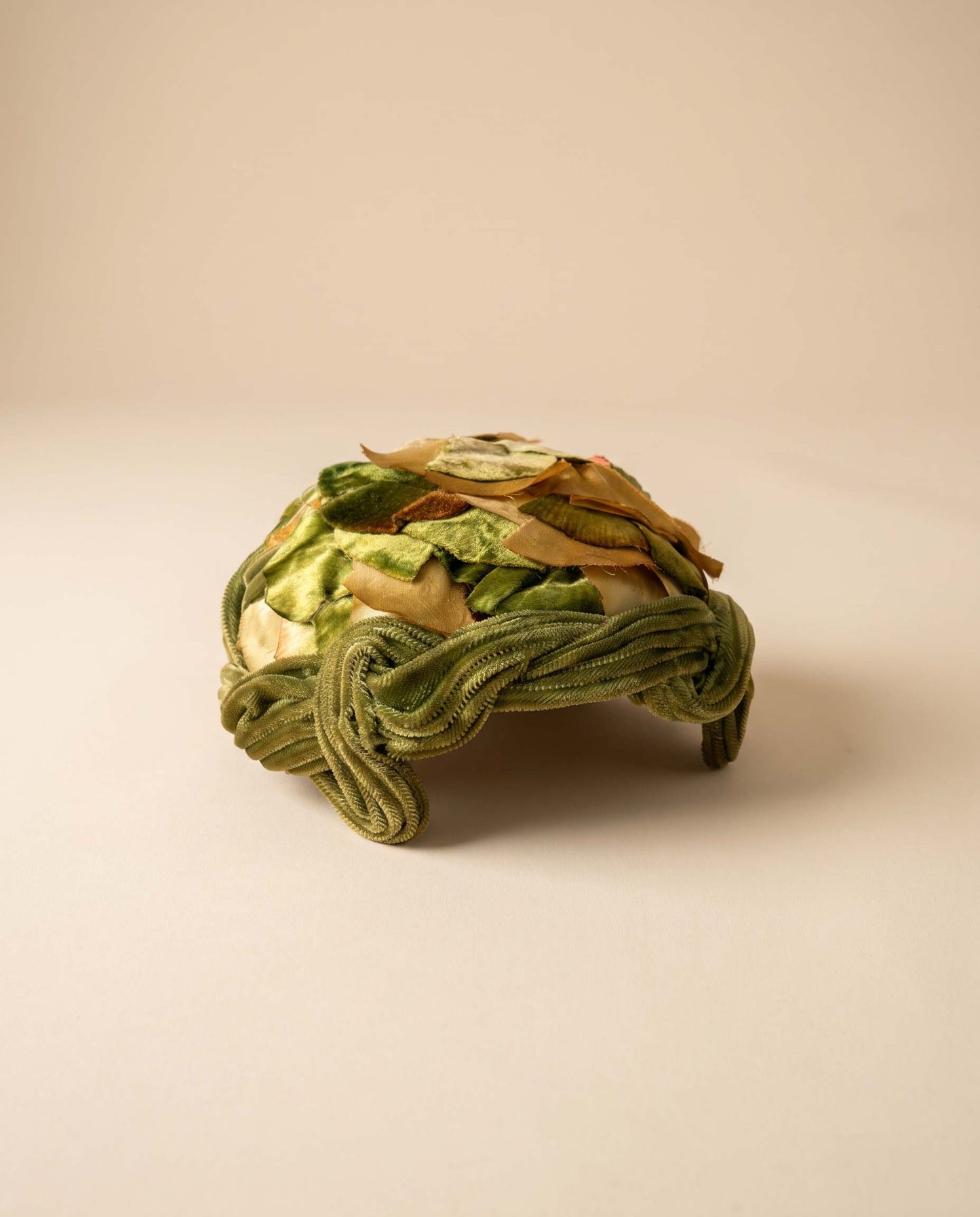 Vintage 1950s Green Velvet Leaf Hat | Satin Foliage Cocktail Hat | Sculptural Mid Century Millinery
