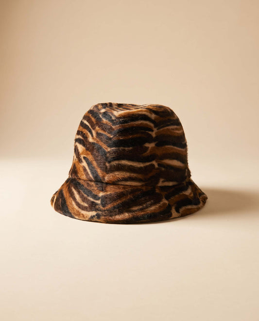 Vintage Adolfo II Animal Print Hat Gimbels Austrian Fur Felt Bucket Hat Designer Millinery