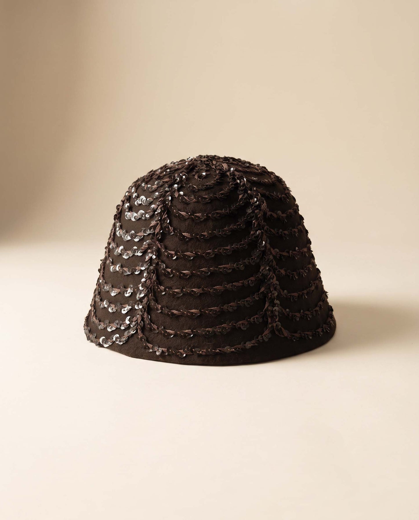 Vintage 1950s Brown Sequin Hat Merrimac Wool Felt Sculptural Cocktail Hat Mid Century Millinery