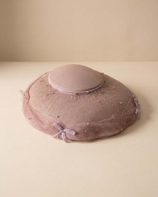 1950s Vintage Dusty Pink Picture Hat | Velvet Bow Veiled Wide Brim Hat | Mid Century Cocktail Millinery