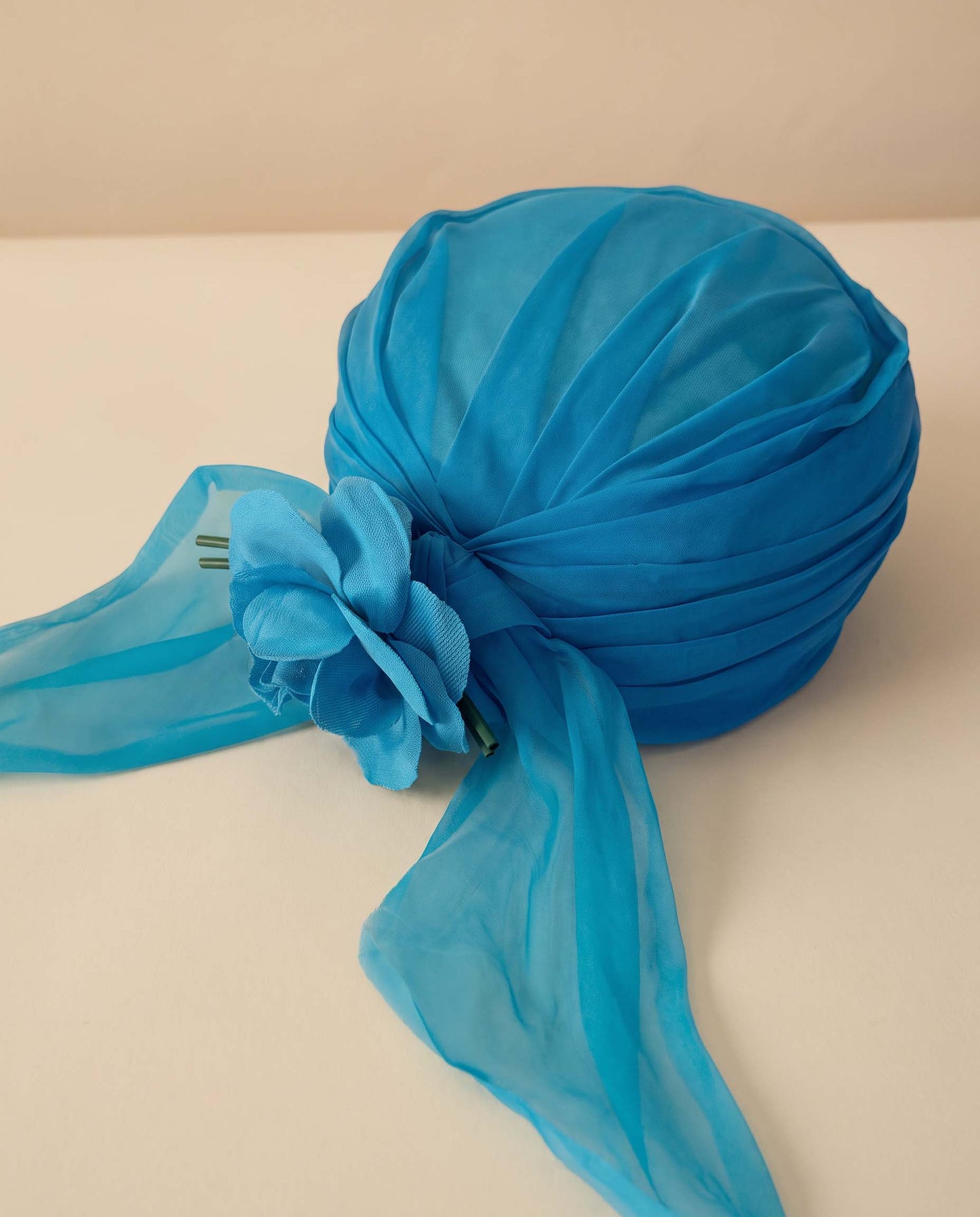 1960s Vintage Clover Lane Turquoise Blue Turban Hat | Chiffon Scarf Flower Cocktail Hat | Mid Century Millinery