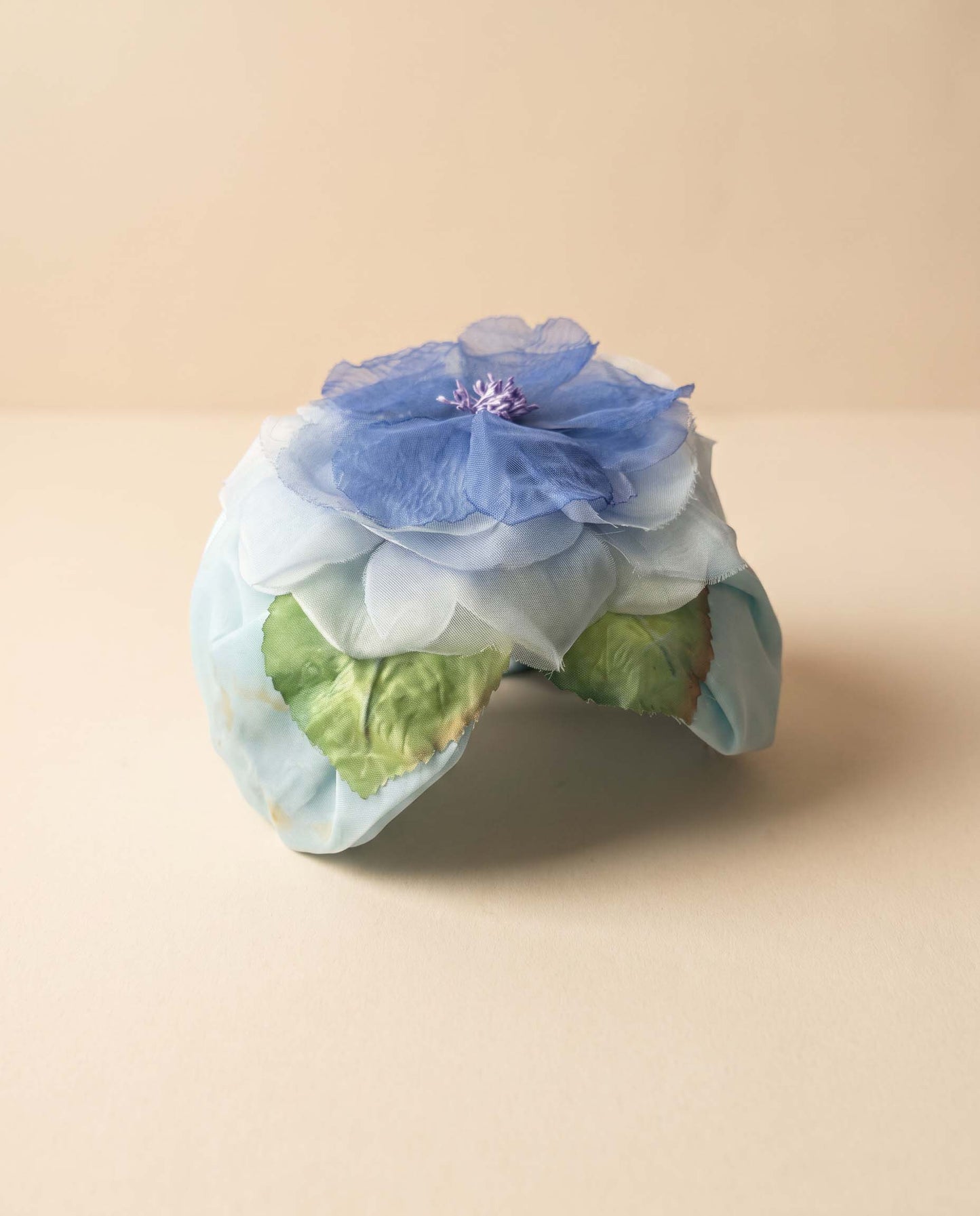 1950s Vintage Blue Floral Half Hat | Large Silk Flower Fascinator | Mid Century Garden Party Wedding Hat
