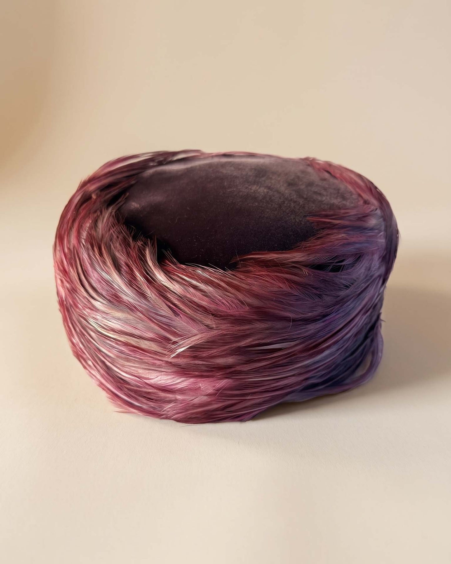 Vintage 1960s John Andrew of California Pink Feather Pillbox Hat Mauve Plum Feather Cocktail Hat Mid Century Millinery