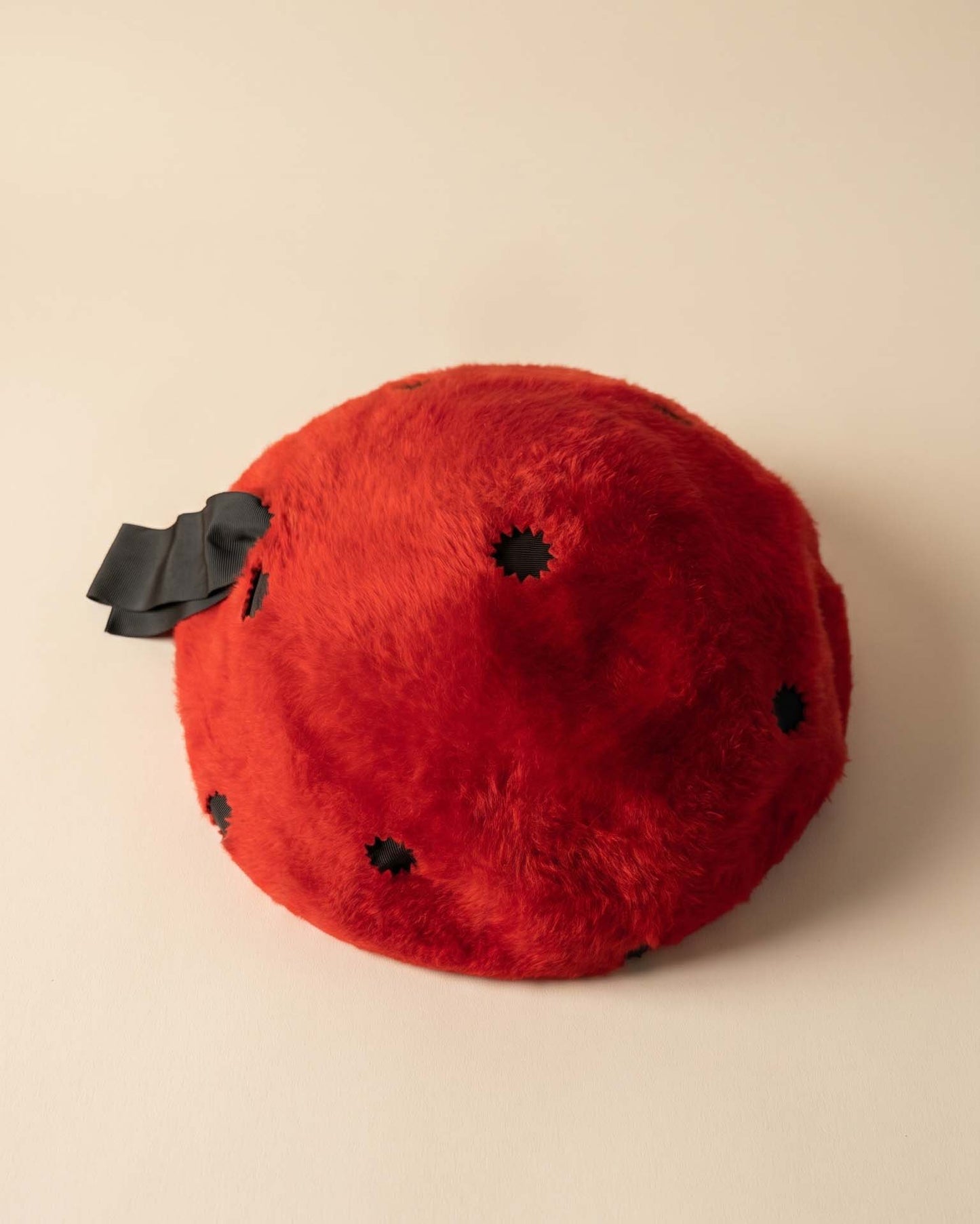 Vintage 1960s Mr John Jr Ladybug Hat Red Black Polka Dot Furry Felt Mod Designer Hat Mid Century Millinery