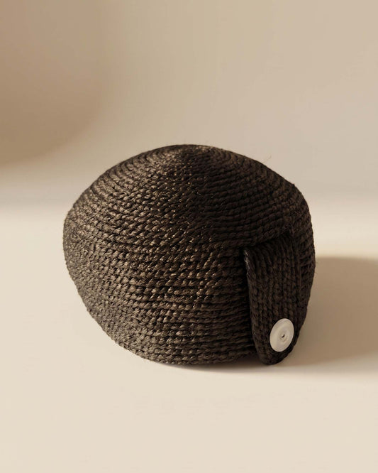 Vintage 1960s Everitt Inky Black Braided Fiber Pillbox Hat White Button Accent Women's Mod Millinery