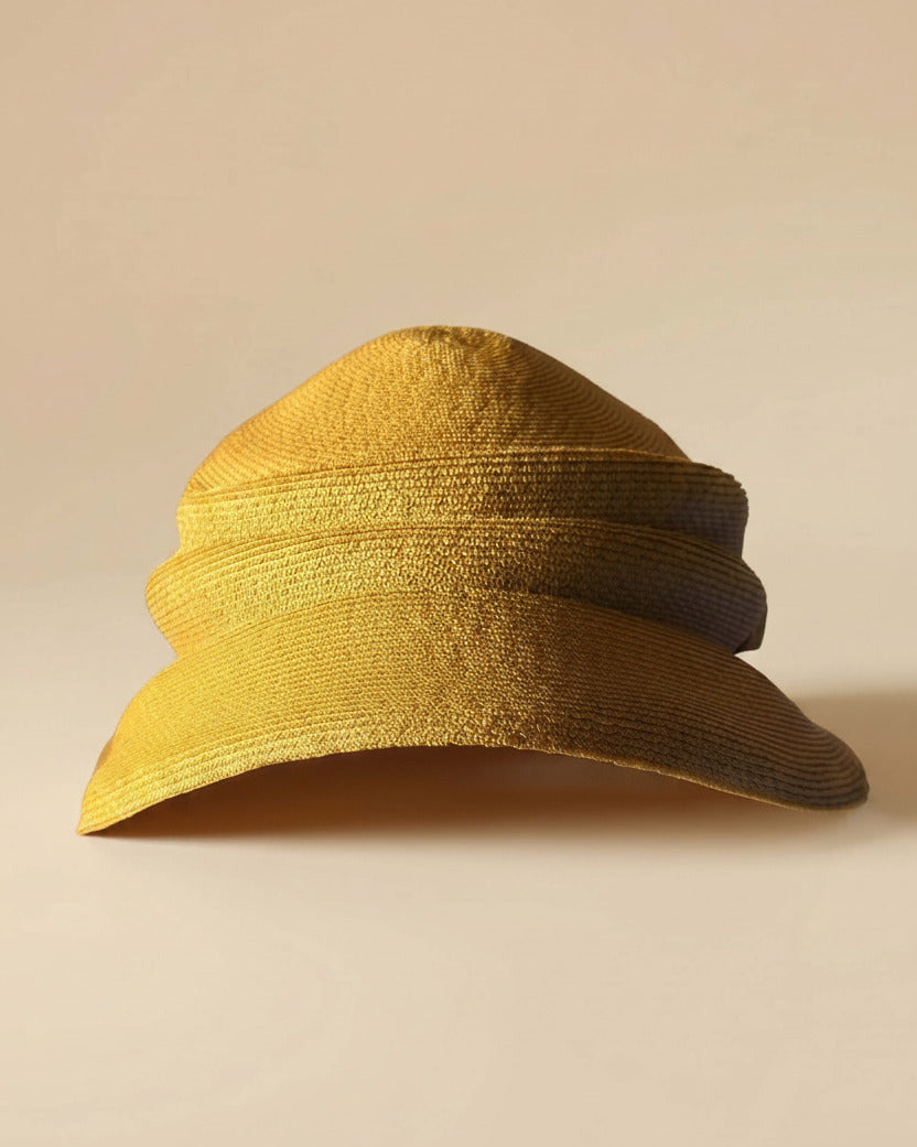 Vintage 1960s Ron Original Golden Mustard Straw Hat Sculptural Asymmetrical Brim Mid Century Women's Millinery