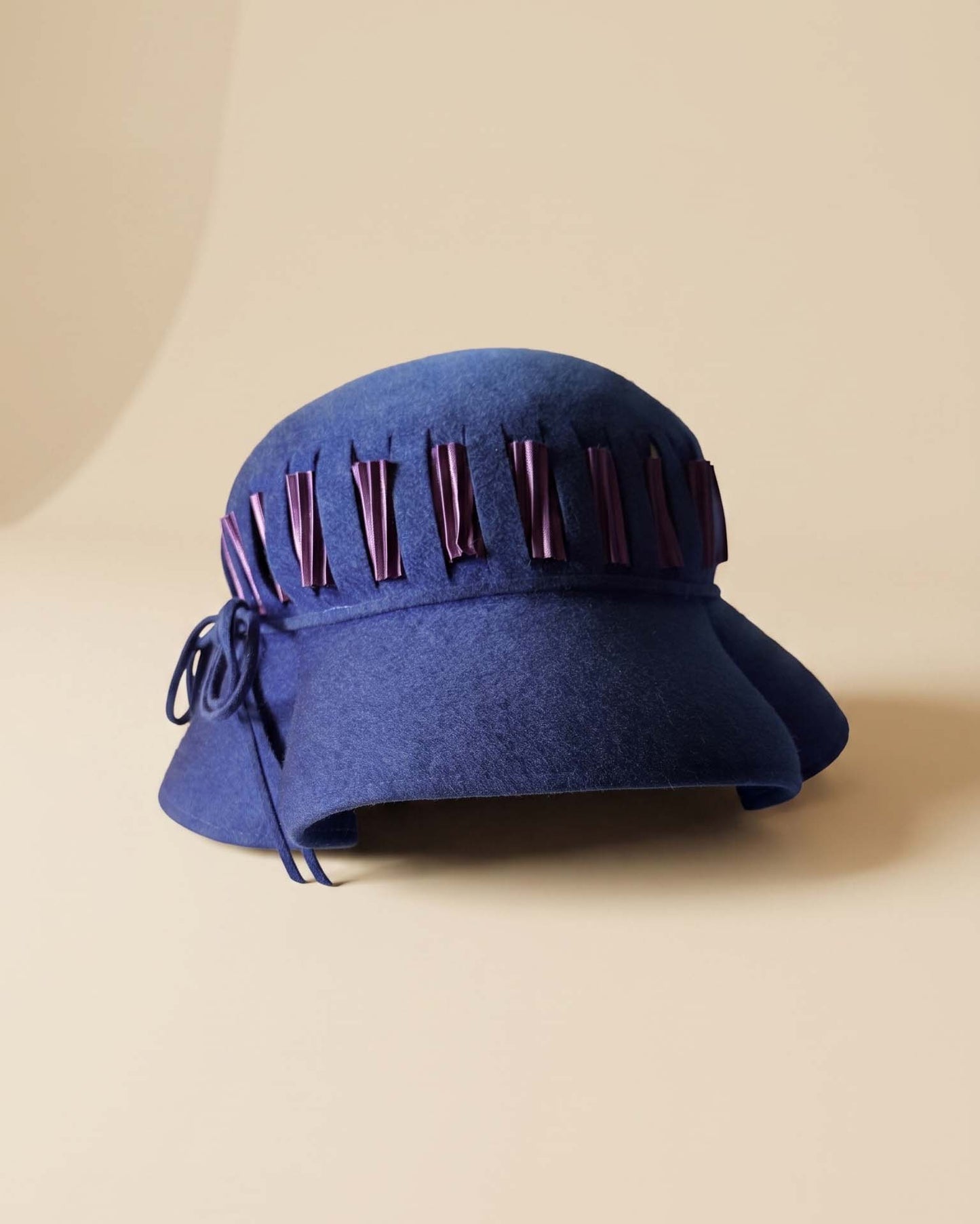 Vintage 1940s Brewster New York Blue Felt Cloche Hat Glenover Countess Felt Purple Ribbon Trim Women's Millinery