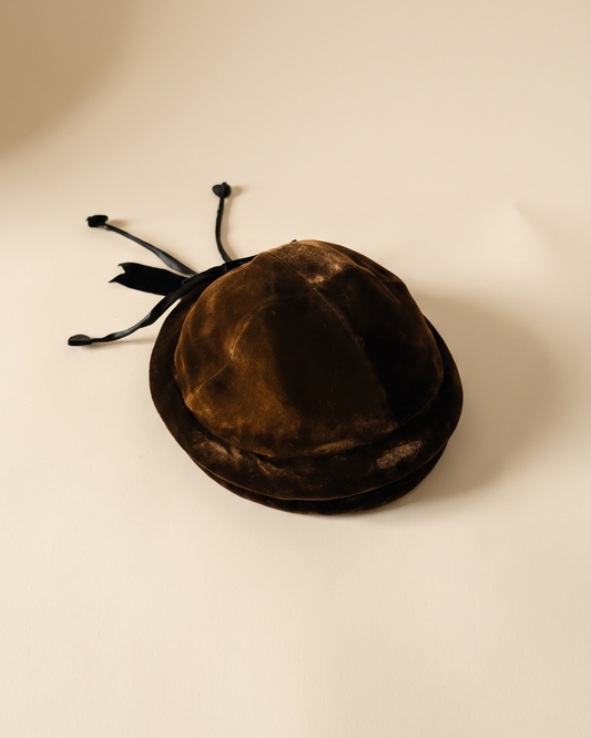 Vintage 1940s Debsway Chocolate Brown Velvet Hat Black Bow Ribbon Streamers Women's WWII Era Tilt Hat Millinery