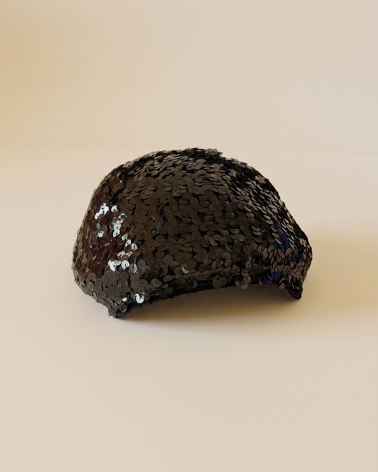 Vintage 1950s Black Sequin Cocktail Hat Allover Sequins Women's Sculpted Half Hat Evening Party Formal Millinery