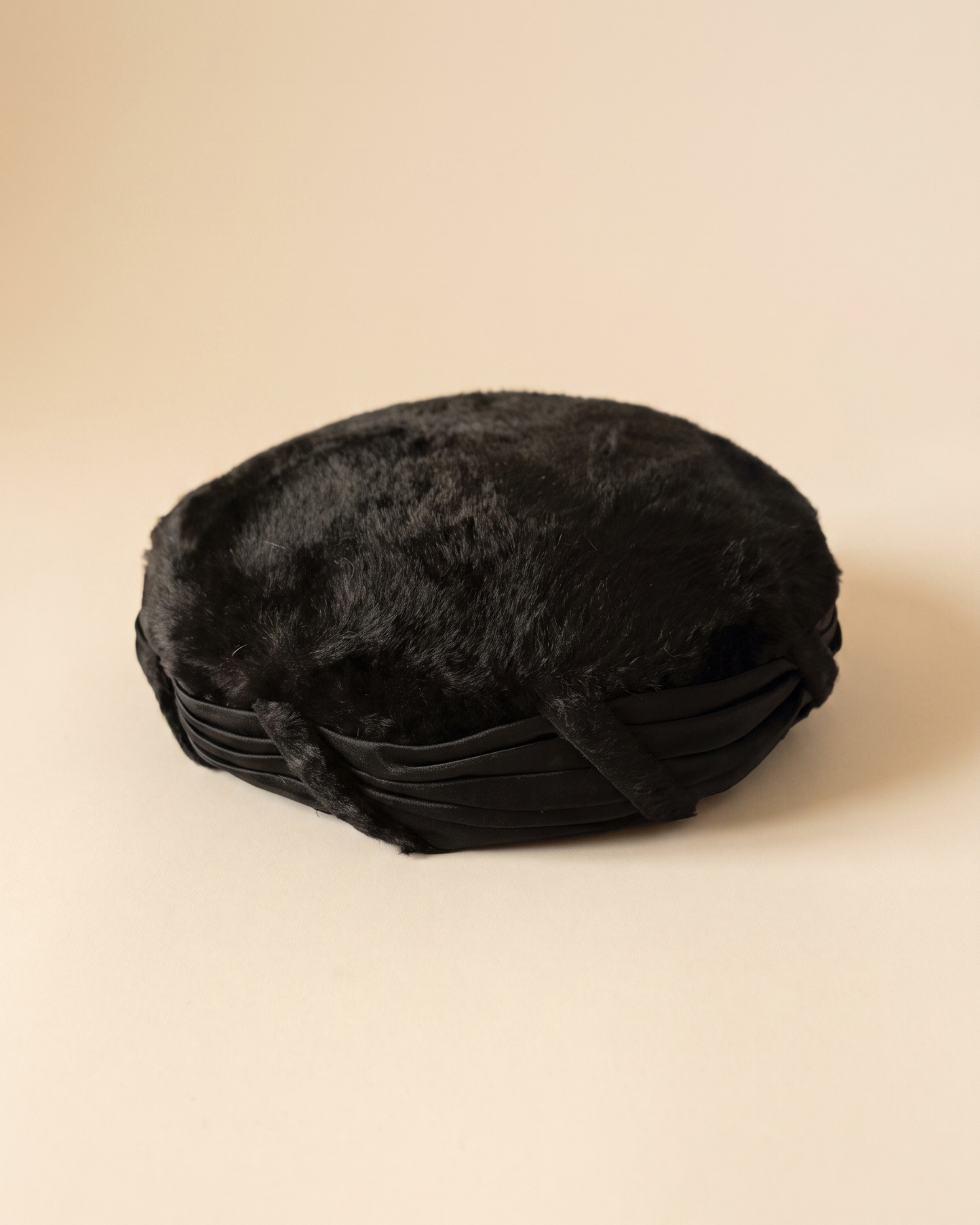 Vintage 1950s Duchess Black Velour Hat Reproduction of Paulette Paris Pleated Satin Women's Cocktail Hat French Designer Millinery