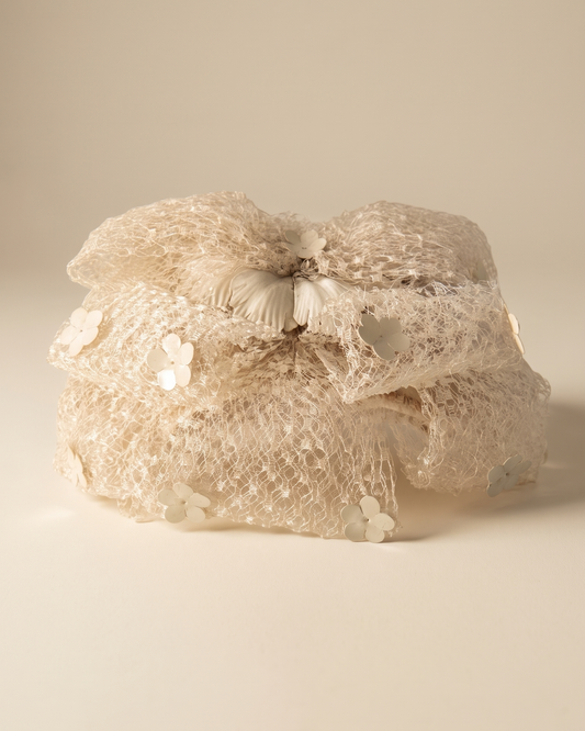 Vintage 1950s Mr John Caprice Ivory Lace Fascinator Hat Floral Appliqué Women's Cocktail Wedding Bridal Millinery
