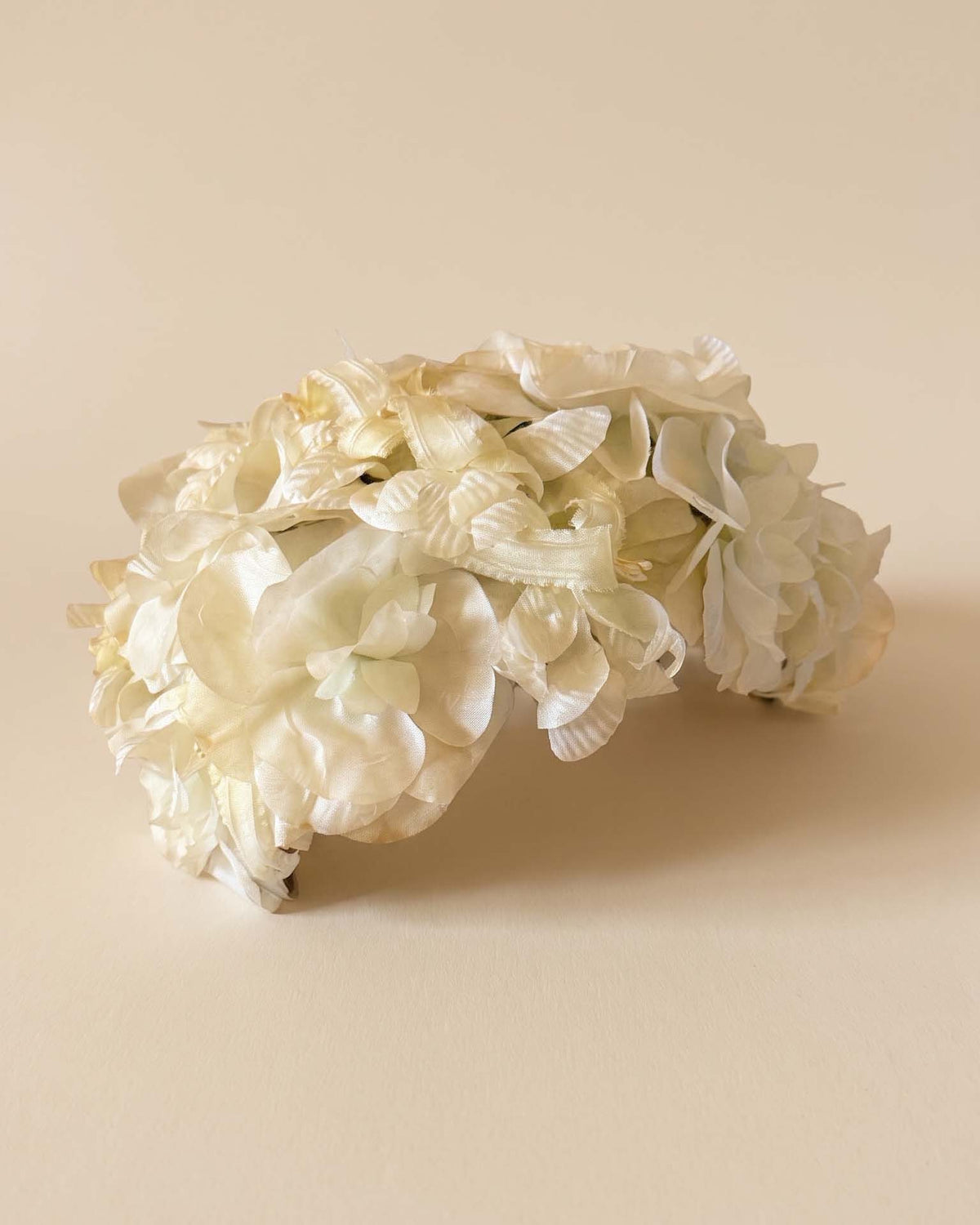 Vintage 1950s Ivory Floral Half Hat Satin Flowers Green Velvet Frame Bridal Wedding Cocktail Women's Mid Century Millinery