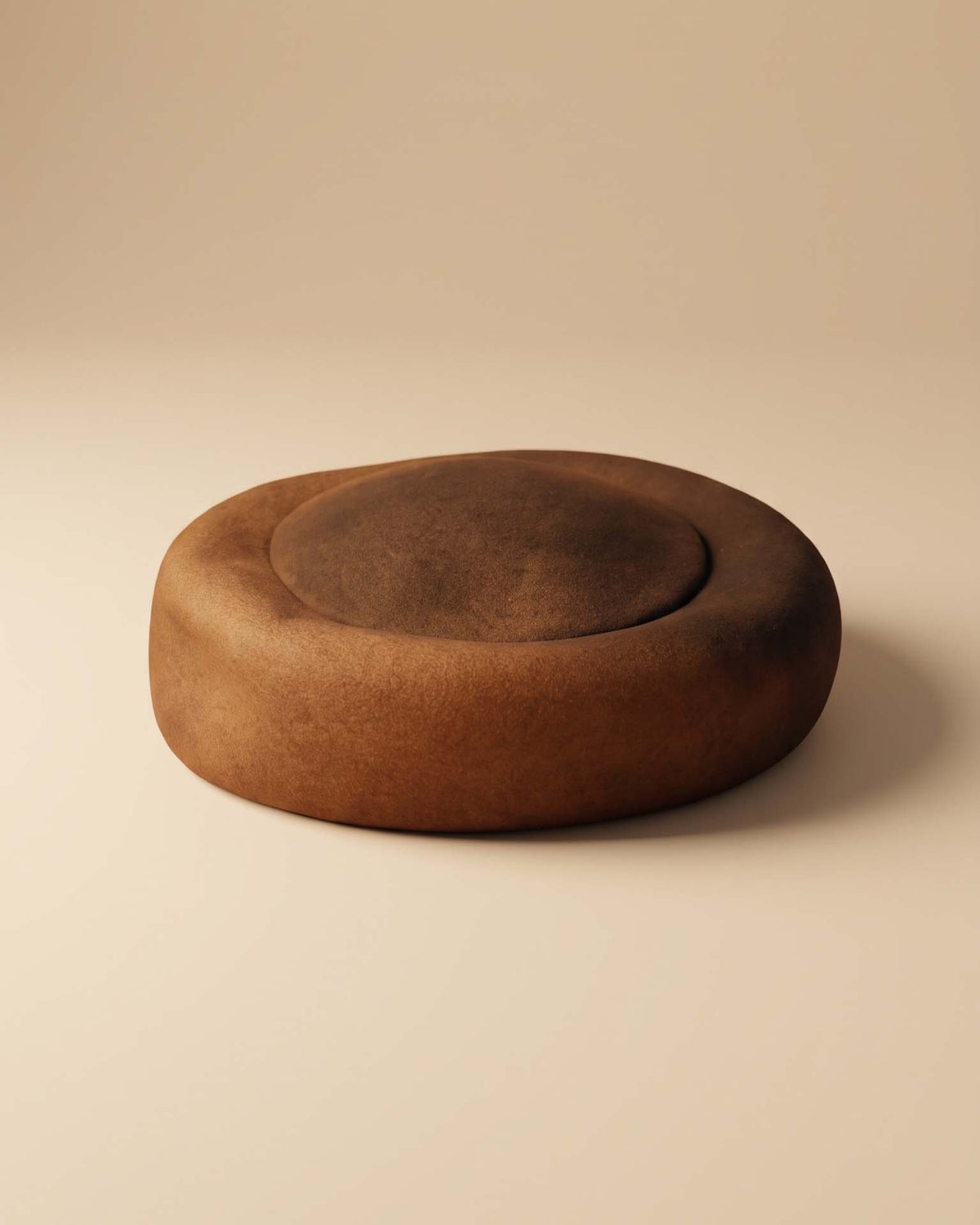 Vintage 1960s Brown Wool Felt Breton Hat Sculptural Raised Brim Rounded Crown Women's Mod Millinery