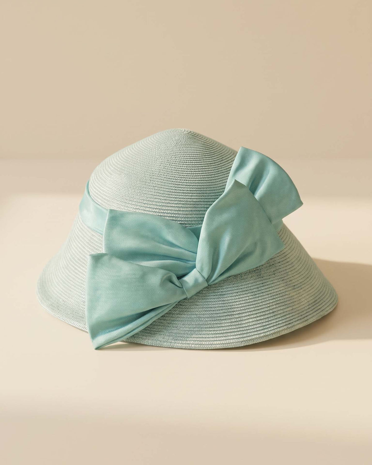 Vintage 1950s Hanna Chapeaux Aqua Blue Straw Brimmed Hat Oversized Satin Bow Pittsburgh Women's Mid Century Millinery