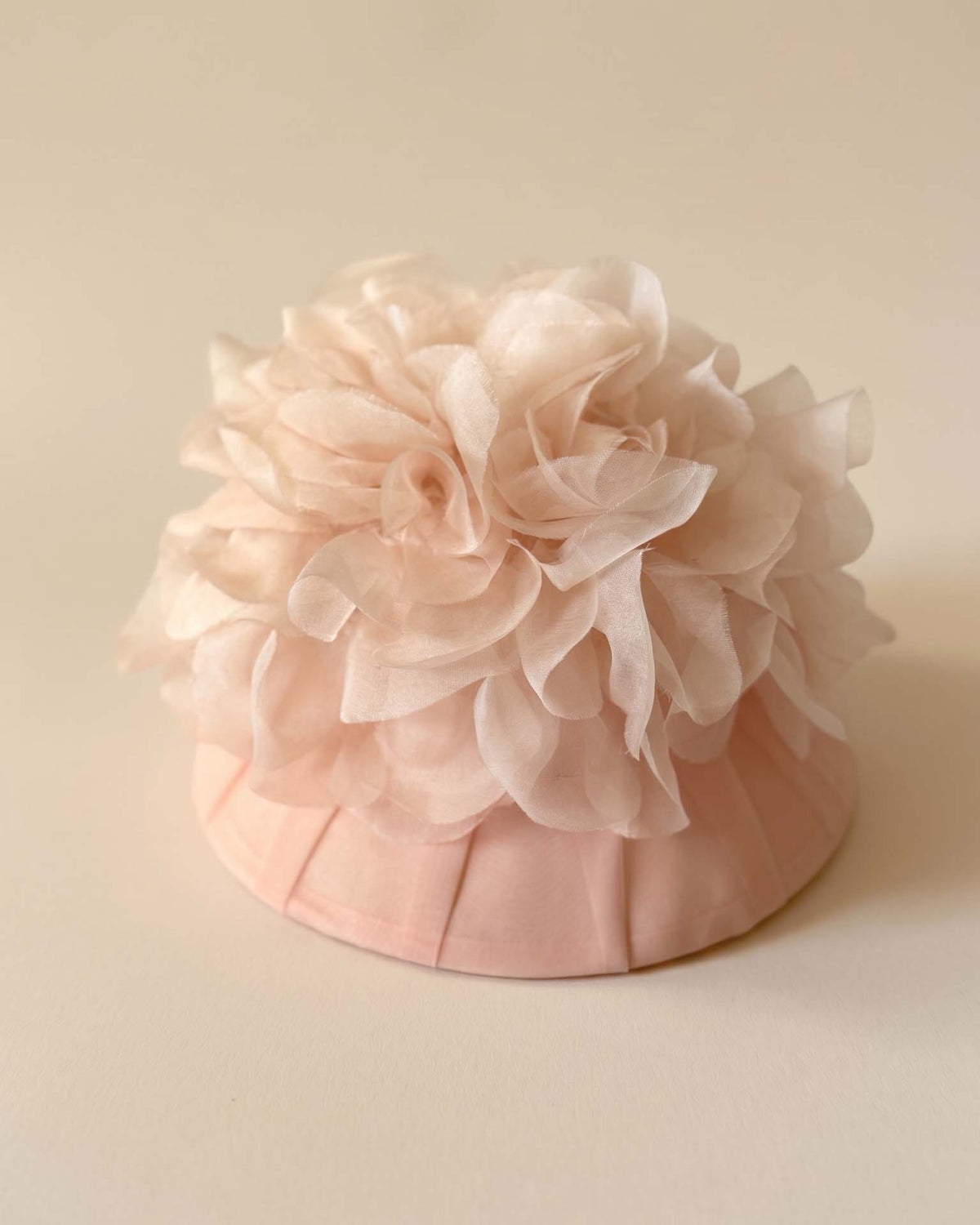 Vintage 1960s Blush Pink Pleated Cocktail Hat Sheer Organza Floral Ruffle Trim Women's Mid Century Millinery Bridal Hat