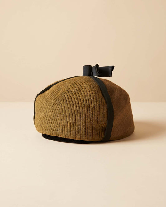 Vintage 1960s Emme Boutique I Magnin Olive Green Sculptural Hat Black Grosgrain Bow Women's Mod Designer Millinery