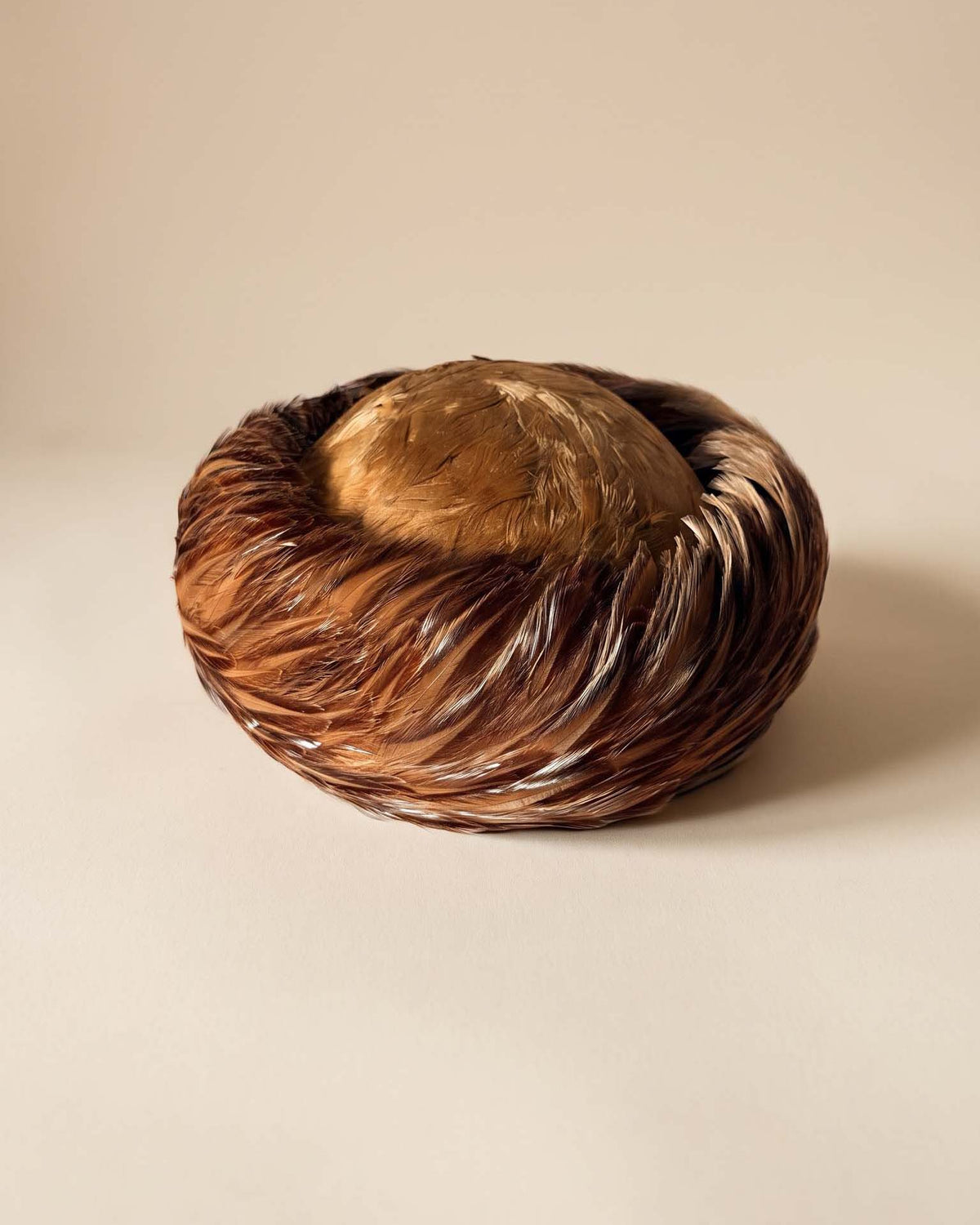 Vintage 1950s Brown Feather Toque Hat | Brimmed Pheasant Feather Hat | Mid Century Cocktail Hat